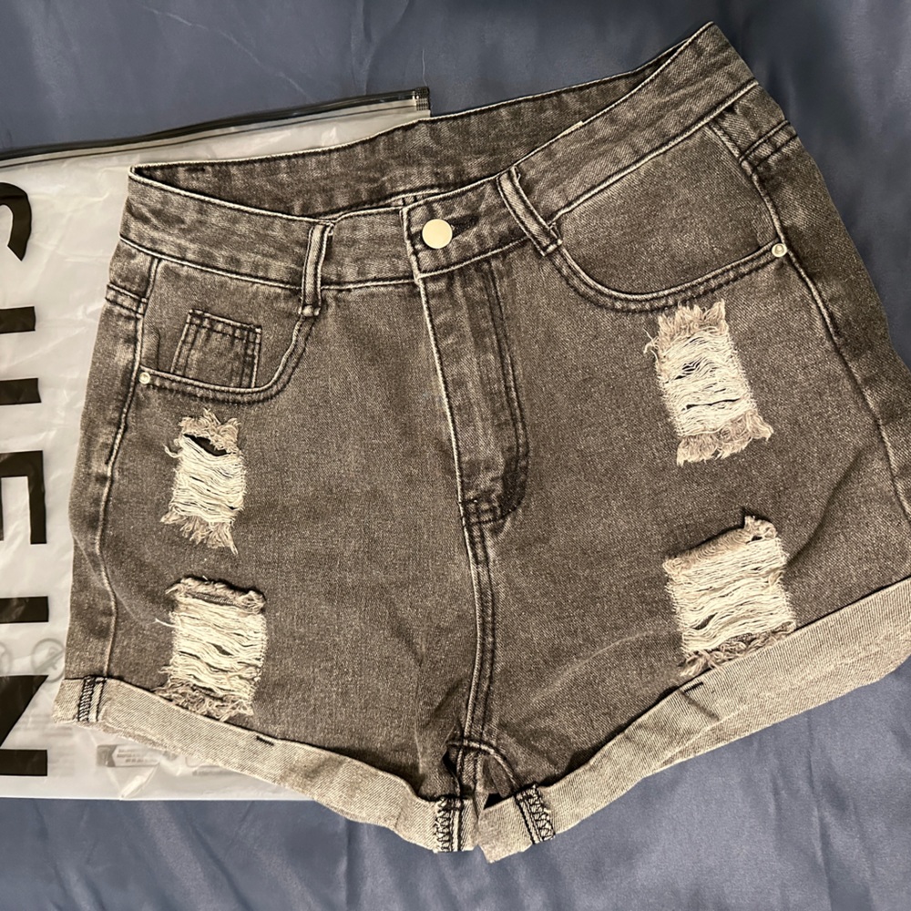 Black/dark gray Denim shorts